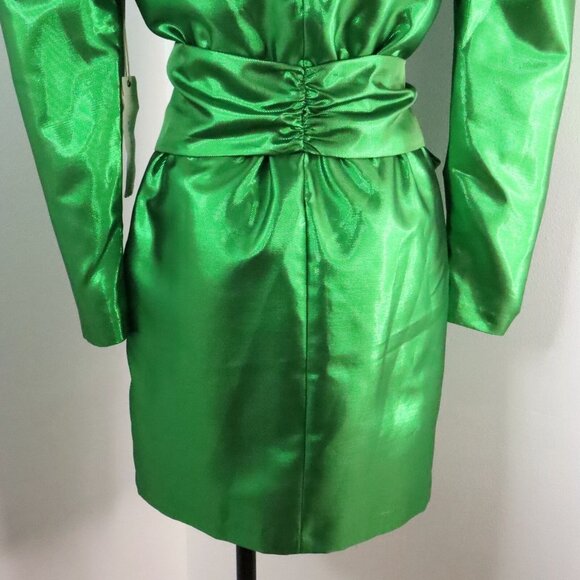 Happy x Nature Women's 2 Kate Hudson Metallic Green Wrap Dress 80's Inspired - Picture 9 of 16